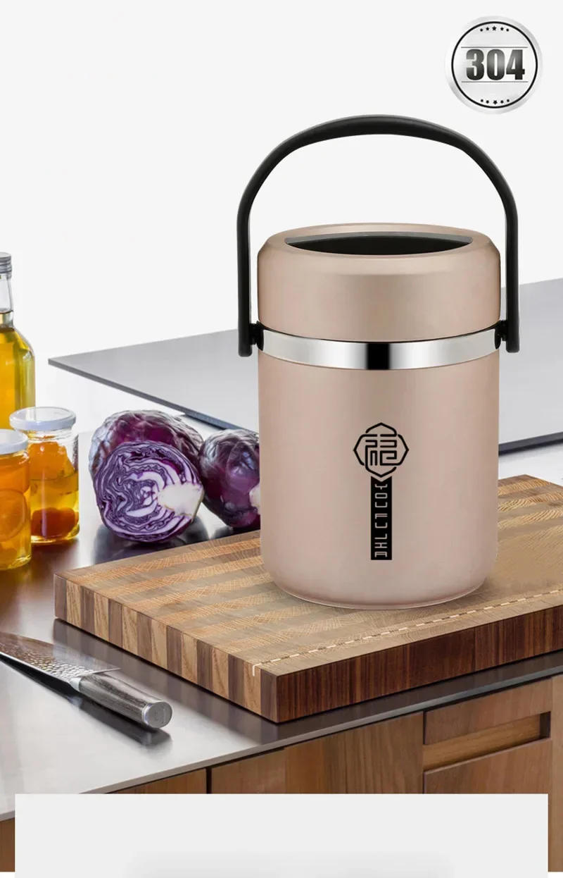 Description Picture 2 of item6 Hours Thermal Vacuum Lunch Box 304 Stainless Steel Insulated Worker Adult Food Container Large Picnic Student Bento Box Set