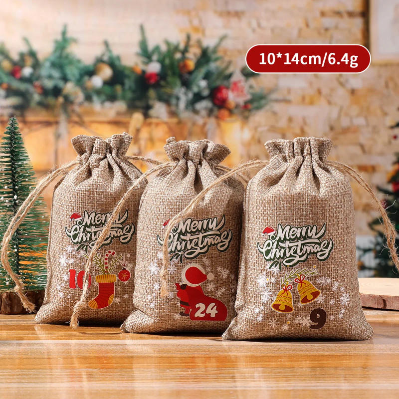 Description Picture 5 of item24Pcs/set Christmas Advent Calendar Bags Reusable Drawstring Candies Cookies Gifts Bag Home Christmas Party Advent Calendar Bags