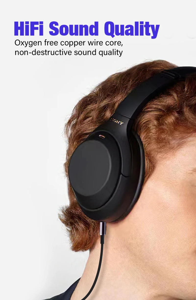 Description Picture 2 of item3.5mm Jack Aux Cable For Sony WH 1000 XM2 XM3 XM4 XM5 H900N 800 MDR 1000x ATH MSR7 Headphones 90 Degree HIFI Audio Mic Connecter