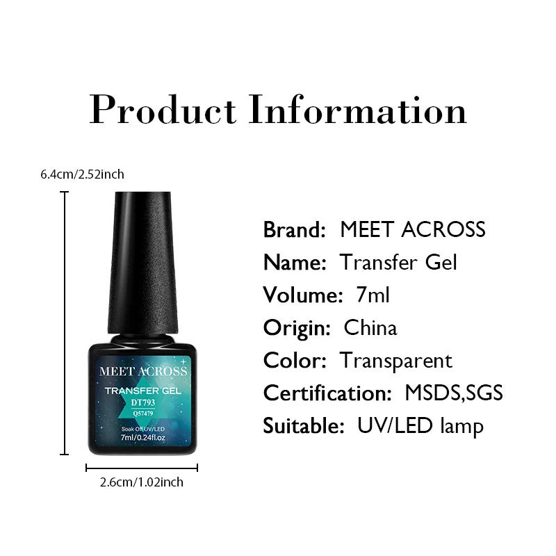 Description Picture 3 of itemMEET ACROSS 7ml Transfer Foil Nail Gel Polish Semi-Permanant Varnish For Adhesive Sticker Nail Glue Soak Off UV LED Gel Nail Art
