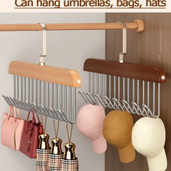 I KNOW 8 Hooks Multi-function Wood Caps Belts Hanger High Quality Strong  Wooden Storage Rack Tie Hanging No Trace Drying Rack