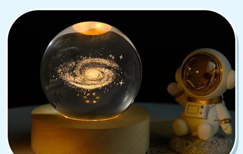 Description Picture 6 of item3D Moon Crystal Ball Astronomy Galaxy Solar System Saturn Luminous Balls Snow Glass Globe Night Light Home Desktop Decoration
