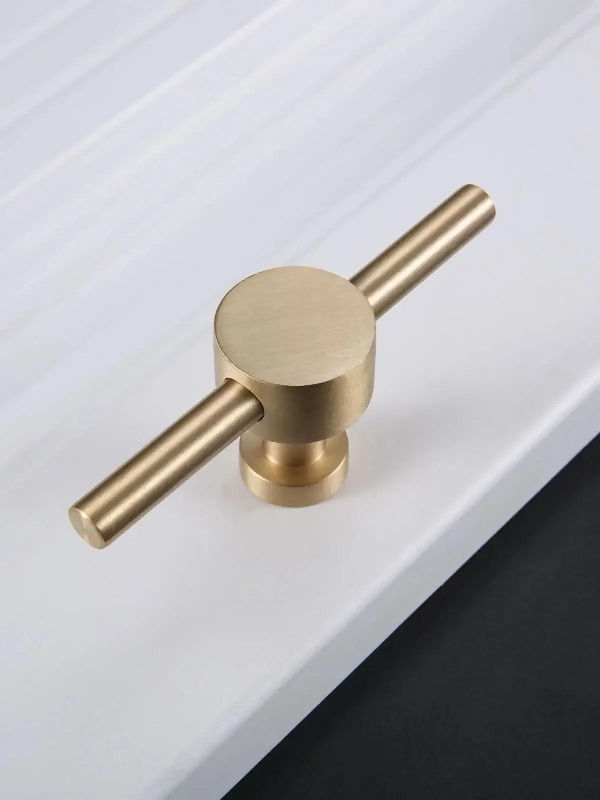 Description Picture 6 of itemSolid Brass Furniture Handle Brushed Gold Cabinet Drawer Pulls Handles T Bar Modern Simple Kitchen Hardware Cupboard Door Knobs