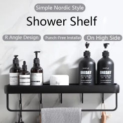 Bathroom Shelf No Drill Organizer Shower Storage Rack Black Corner Shelves Wall Mounted Aluminum Toilet Shampoo Holder