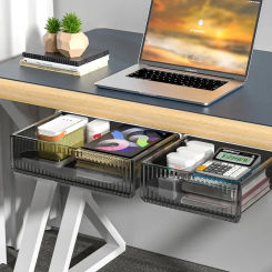 Hidden Self Adhesive Drawer Office Organizer Desk Accessories Under Desk Large Capacity Plastic Stationery Storage Box Drawer