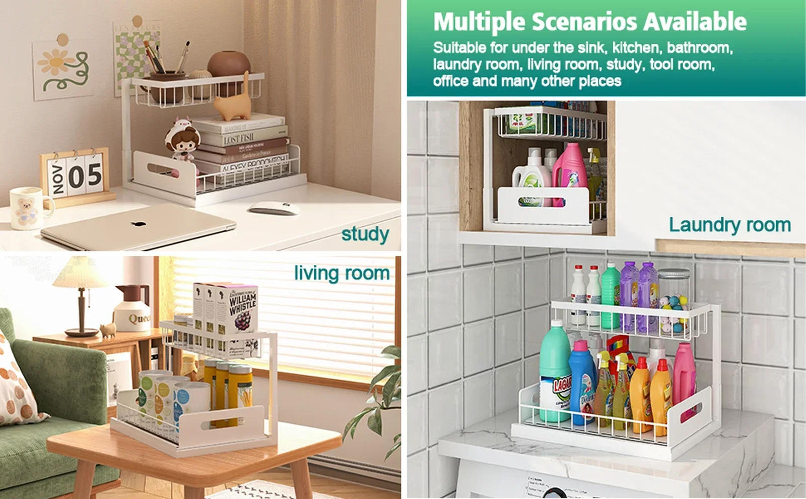 Description Picture 4 of itemUnder Sink Organizers and Storage,with Sliding Drawer 2 Tier Multi-purpose Bathroom Shelf Organizer for Kitchen Bathroom Storage