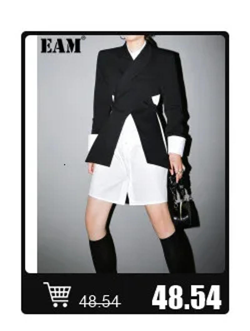 Description Picture 4 of item[EAM]  Women Blue Plaid Denim Big Size Blazer New Lapel Long Sleeve Loose Fit  Jacket Fashion Tide Spring Autumn 2025 1DD641005