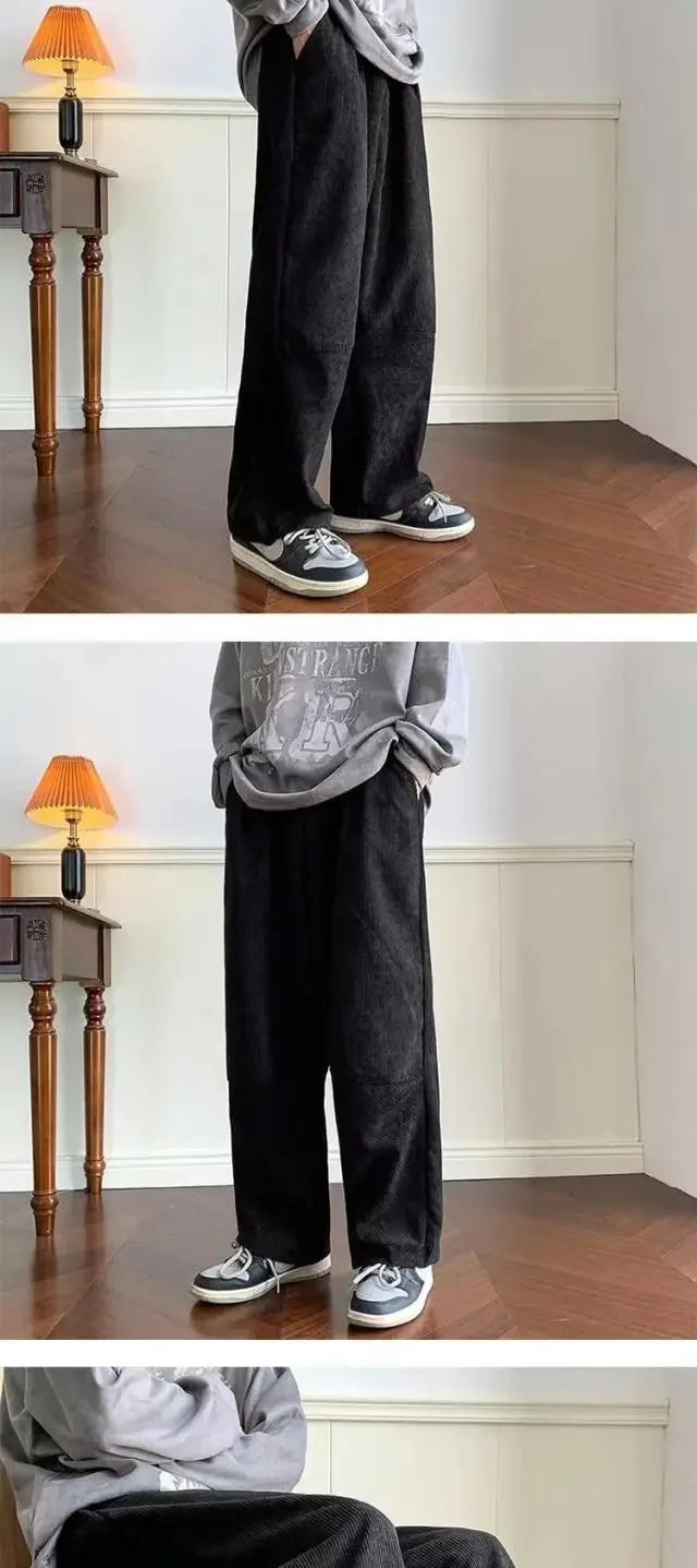 Description Picture 2 of itemCorduroy Men's Casual Pants Drawstring Solid Straight Trousers High Street Loose Fashion Korean Style Wide Leg Sweatpants