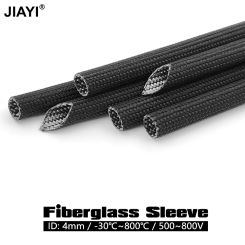 800Deg.C Black Fiberglass Cable Protect Tube ID 4mm High Temperature Insulate Wire Sleeve Flame Resistant Fiber Glass Sleeving