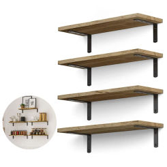 Floating Shelves, 4 Layer Easy to Install Wall Mounted Shelves, Rustic Wood Shelves for Wall Decor for Bedroom Living Room