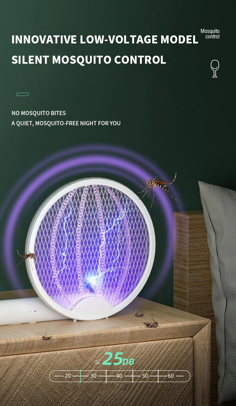 Description Picture 6 of itemFoldable Electric Mosquito Killer Fly Swatter Trap USB Rechargeable Mosquito Racket Insect Killer with UV Light Bug Zapper 3000V