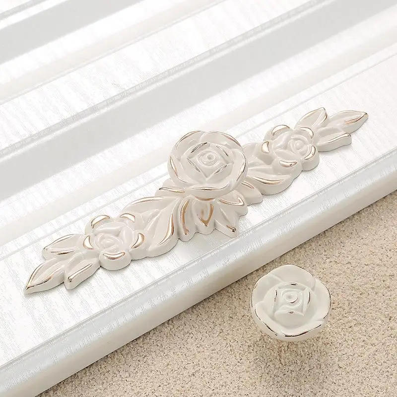 Description Picture 3 of itemIvory White Rose Flower Kitchen Cabinet Handles Zinc Alloy Drawer Knobs Wardrobe Cupboard Door Pulls Furniture Hardware