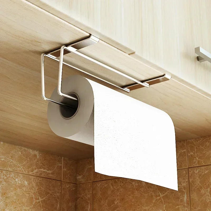 Description Picture 5 of itemPaper Roll Towel Holder Stainless Steel Racks Under Drawer Cabinet Door Back Hanging Hook Holder Kitchen Bathroom Gadget