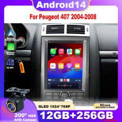 9.7 inch For Peugeot 407 2004-2011 Tesla style Android 14 Car Radio 4G LET Wireless CarPlay Stereo Multimedia Player GPS