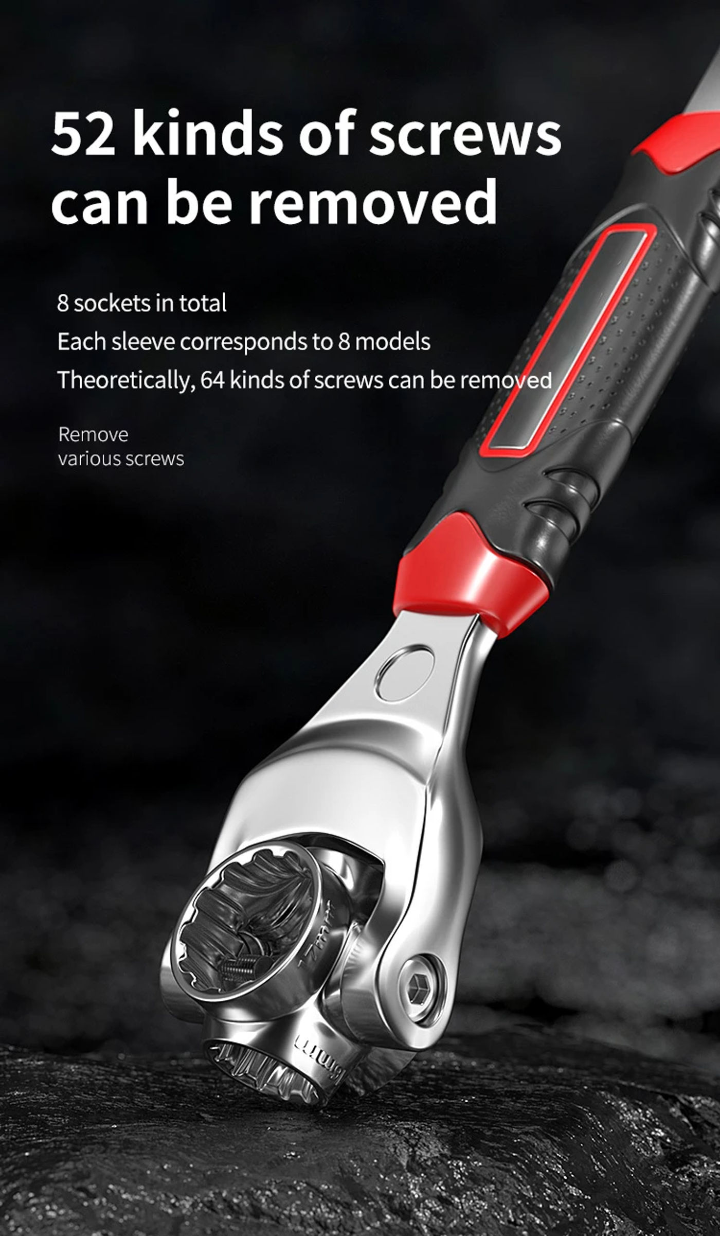 Description Picture 5 of item52 in 1 Tools Socket Works Universal Ratchet Spline Bolts Sleeve Rotation Hand Tools 360 Degree Multipurpose Tiger Wrench