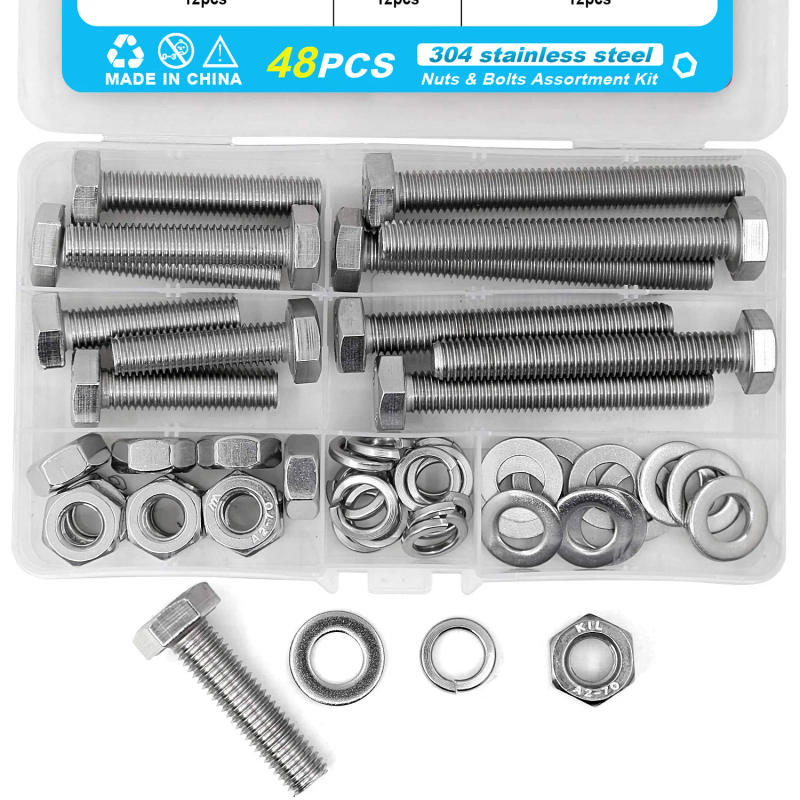 Description Picture 5 of itemM10 stainless steel heavy-duty screw bolt and nut flat washer and lock washer combination kit, 304 stainless steel 18-8, full ma