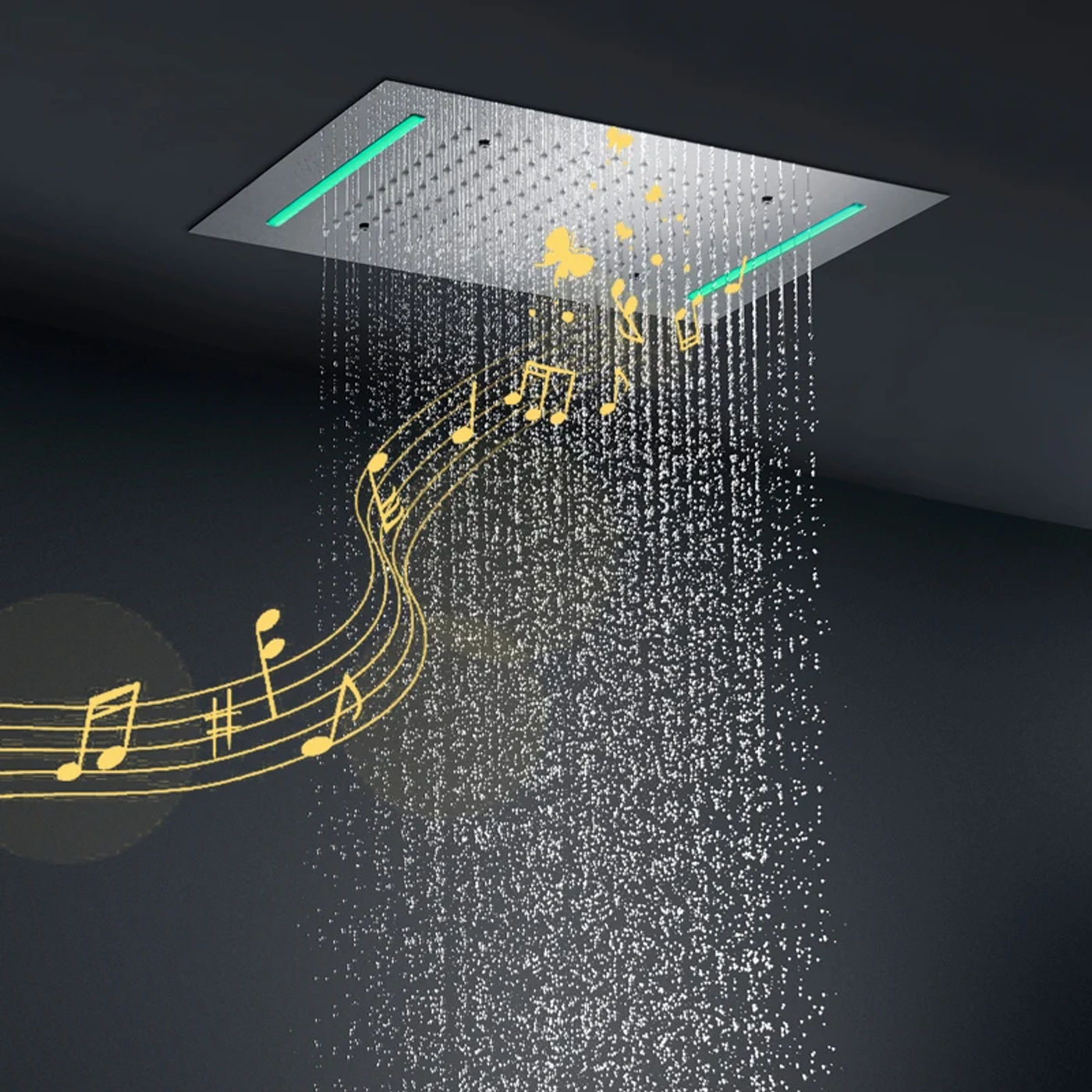 Description Picture 3 of itemMusic Shower System 360x500mm LED Rainfall Showerhead Thermostatic Diverter Valve chrome surface