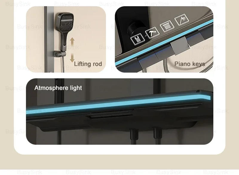 Description Picture 5 of itemLED Digital Piano Shower Set Gray For Bathroom White Smart Tub Faucet Waterfall Shower System Rain Shower System