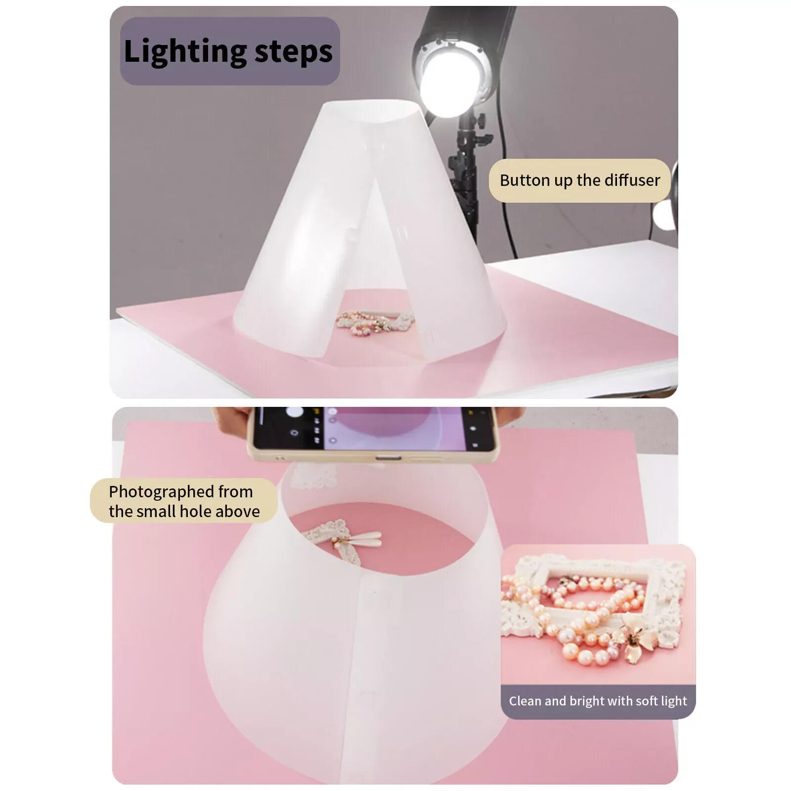 Description Picture 2 of item360 Light Cone Photo Flash Diffuser for Product Diffusion Photography Shooting Reflective Alternative  for Jelwery Cosmestics