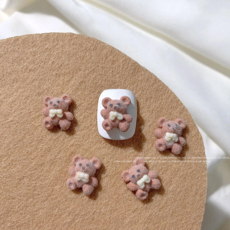 Description Picture 5 of item10pcs 3D Kawaii Brown Coffee Bear Nail Art Charms Flocking Rabbit Claw Bow Nail Decorations DIY Manicure Rhinestones Accessories