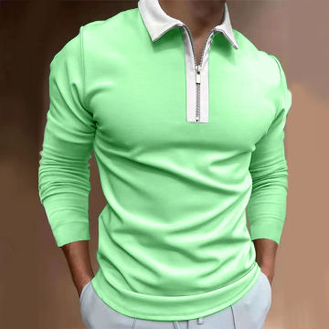 Turn Down Zipper Collar Polo T Shirt For Men Long Sleeve Tops Casual Men's Solid Color Shirt Blouse Vintage Men's Polo Shirts