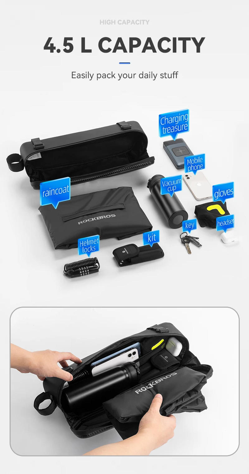 Description Picture 5 of itemROCKBROS Bike Bag Large Capacity Reflective Cycling Parcel Waterproof Double Zipper Carbon Pocket Electric Bicycle Accessories
