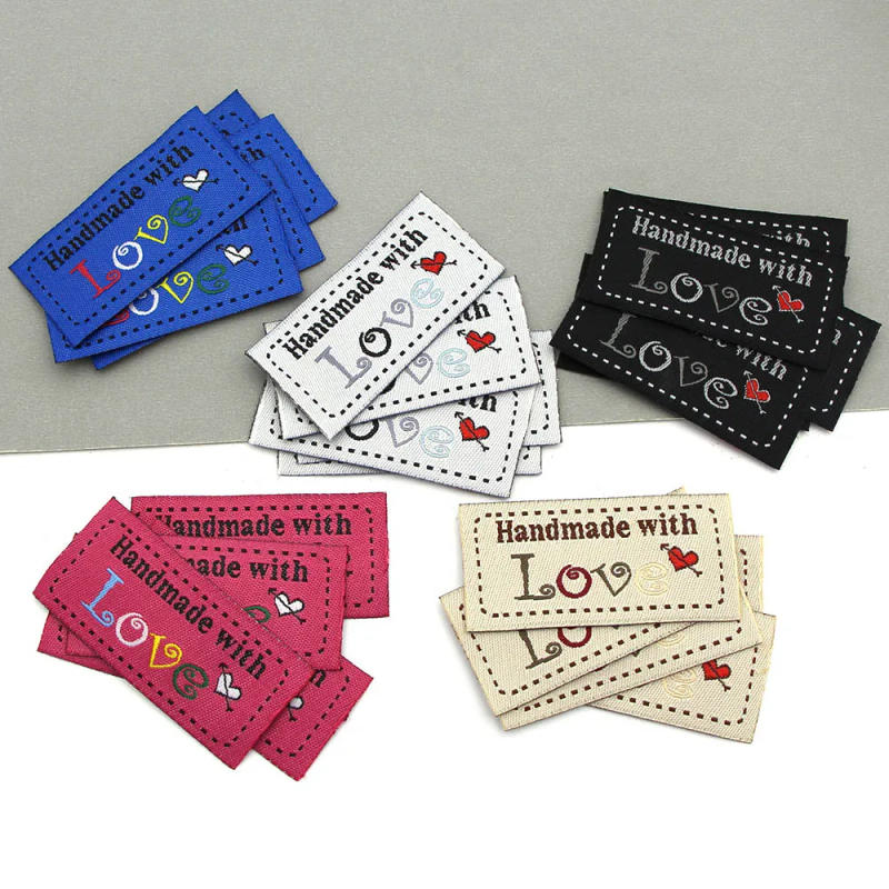 Description Picture 3 of item50pcs Cloth Labels Tags Handmade with Love Black Heart Garment Accessory Hand Made Labels Sew Tag Knitting Supplies 50x25mm