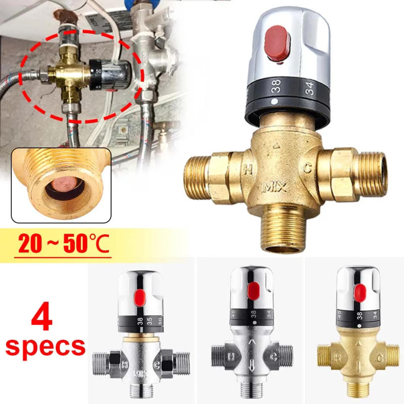 Description Picture 5 of itemBrass Thermostatic Mixing Valve Water Temperature Pipe Thermostat Valve Faucet Tap Valve Regulator for Shower Water Heater