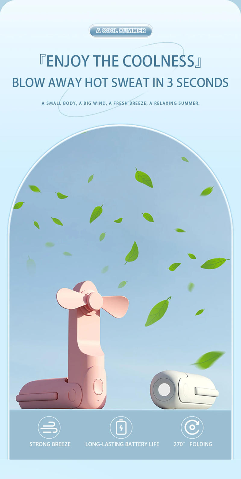 Description Picture 3 of itemPortable Mini Fan Rechargeable Electric Air Cooling Fan 3 Speeds Small Pocket Fan with Power Bank Flashlight for Travel Outdoor