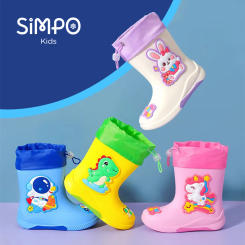 Kids' Mid-Calf Rain Boots Non-slip Durable With A Drawstring To Prevent Water Ingress High-Quality Rubber Waterproof Shoes