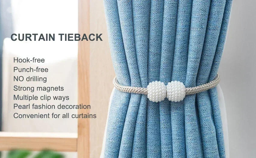 Description Picture 2 of itemPearl Magnetic Curtain Clip Curtain Holders Tie Back Buckle Clips Hanging Ball Buckle Tie Back Curtain Decor Accessories