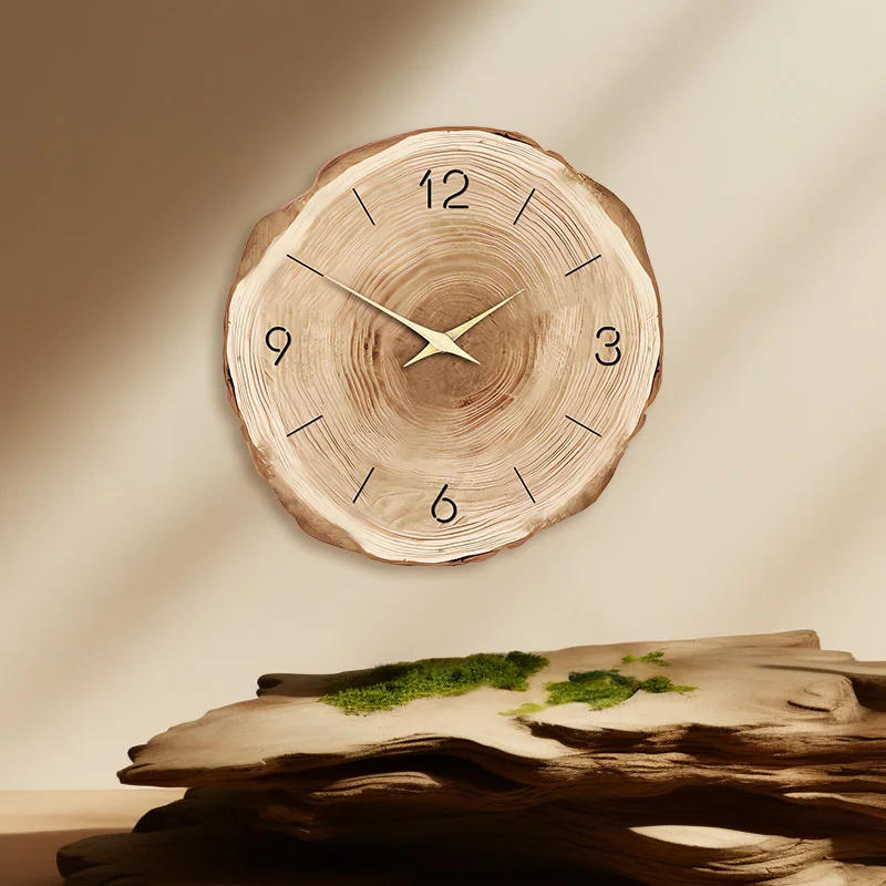 Description Picture 6 of item1pc wooden ring wall clock, wood cross-section texture pattern design of the original wood color wall clock, home mute clock