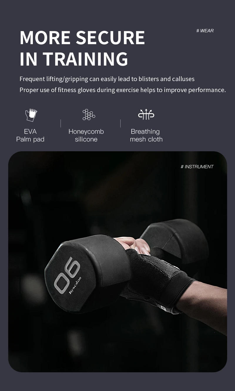 Description Picture 3 of itemGym Fitness Gloves Anti-slip Wear Resistant Heavyweight Sports Exercise Barbell Weight Lifting Training Sport Cycling Gloves