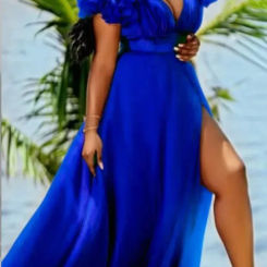 Customized Puff Mesh Short Sleeves Women Party Dress Plus Size 5XL Side Split Deep V Neck Sexy Club Dresses 2025 Charming Birthd
