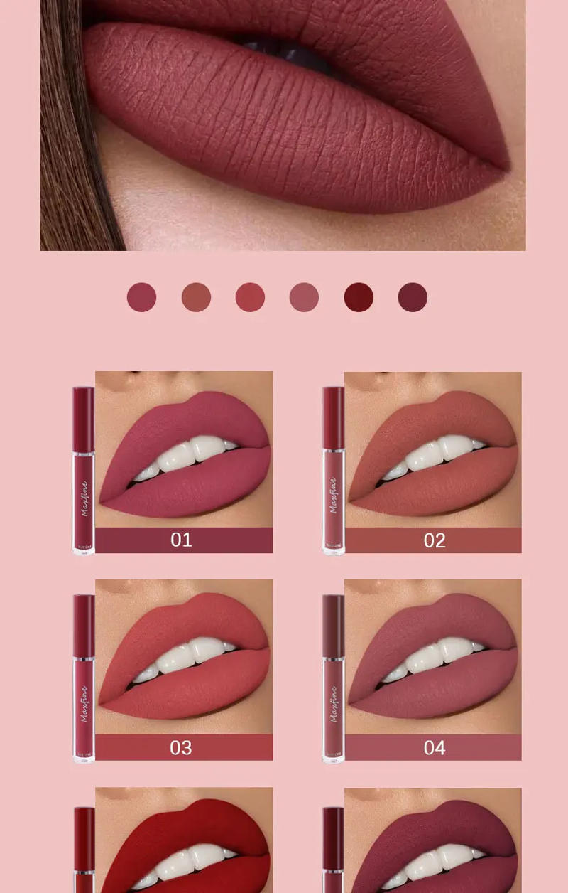 Description Picture 5 of item6 Color Matte Lip Gloss Set Moisturizes Long Lasts Water Proofs Sweat Proofs Non Transfer Liquid Lipstick 1pcs