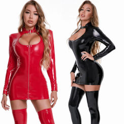 Women Sexy Wetlook PVC Leather Gothic Slim Mini Dress PU Latex Bodycon Erotic Bag Hip Lingerie Nightclubwear Nightclub Clothes