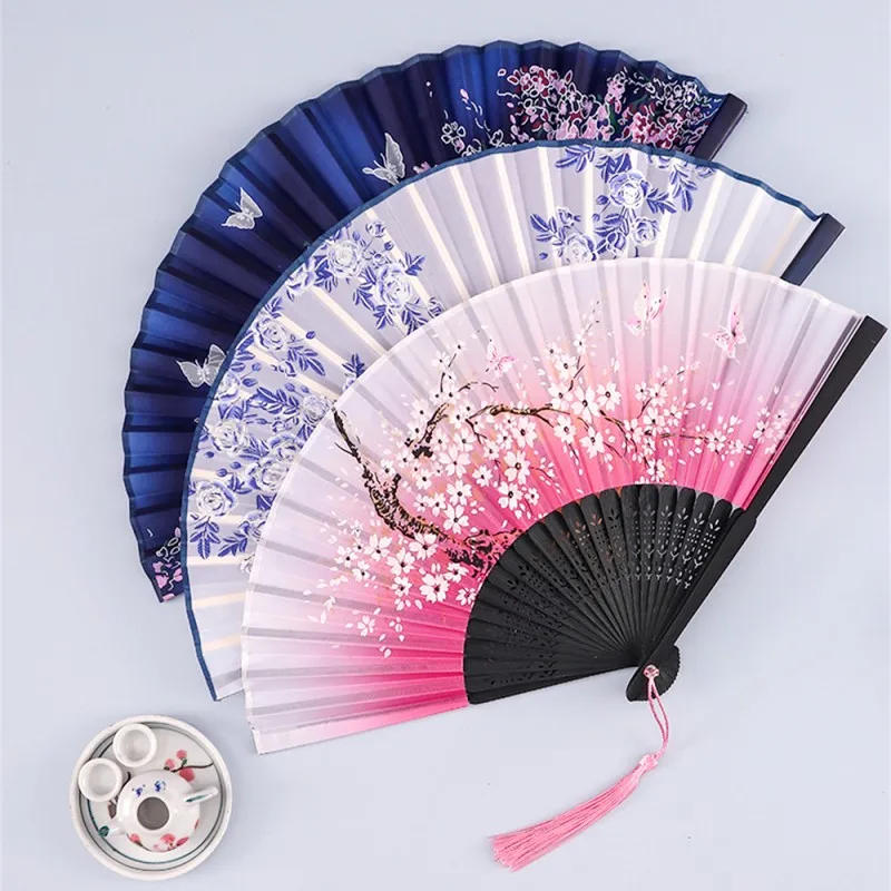 Description Picture 3 of itemVintage Silk Folding Hand Fan Chinese Japanese Bamboo Fans Craft Gifts Women Dance Performance Props Home Decoration Ornaments