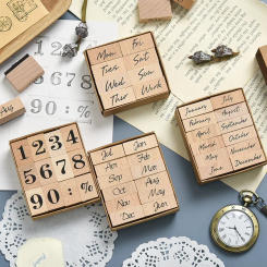 Wooden Rubber Stamp Set Week Months Number Design Decorative Stamps Vintage Dairy Stamps For Card Making DIY Craft Scrapbooking