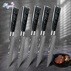 Steak Knife Set Stainless Steel Serrated Beef Knives Damascus Pattern Tablewares Steak Knives Cutlery Kitchen Tool
