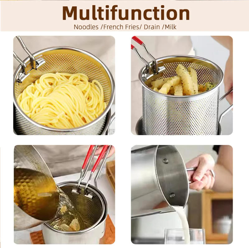 Description Picture 3 of itemKitchen Deep Frying Pot 304 Stainless Steel Kitchen Fryer With Strainer Tempura Fryer Pan Chicken Fried Chicken Cooking Tools