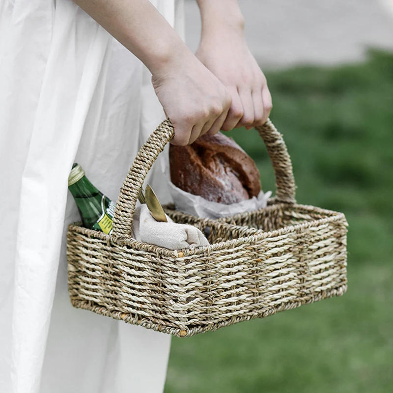 Description Picture 6 of itemHandmade Rattan Storage Tray Multi-grid Fruit Basket Portable Bread Dessert Tableware Home Cosmetics Box