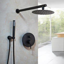 8" Bathroom Shower System Set Faucet Black Jets Sprayer Mixer Two Ways Water Shower Faucets Set Control Valve Hand Shower Head