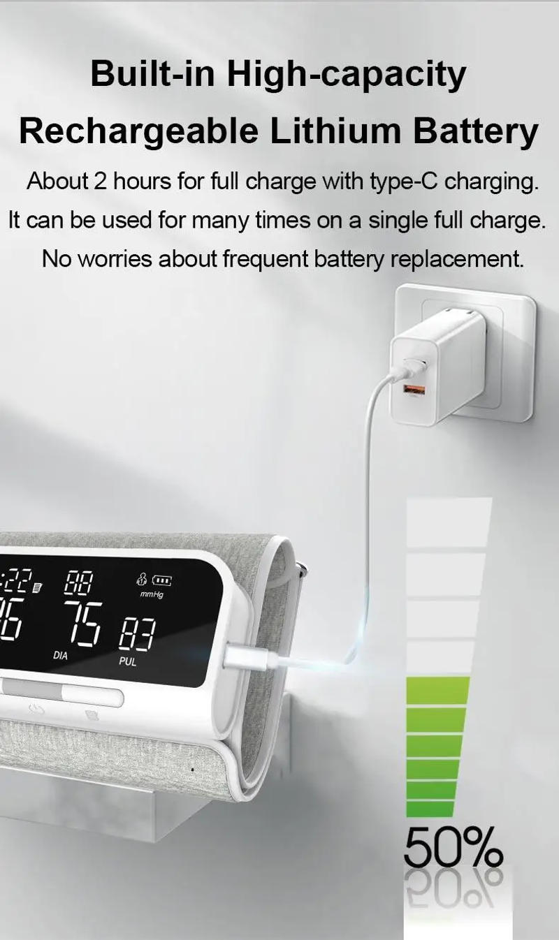 Description Picture 6 of itemALL-IN-ONE Arm Blood Pressure Monitor Rechargeable LI-ION Battery Digitization Tricolor LCD Large Screen Sphygmomanometer