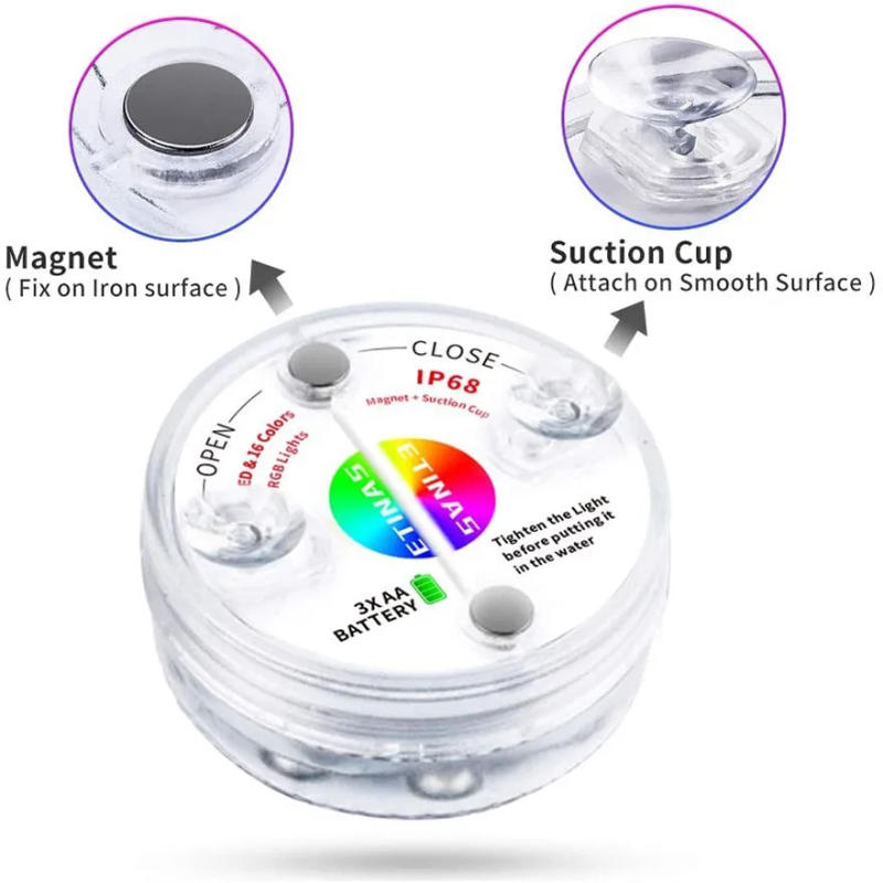 Description Picture 3 of itemWireless RF Swimming Pool Light IP68 Waterproof Fountain Landscape Light RGB with Magnetic Suction Diving Light Garden Lighting