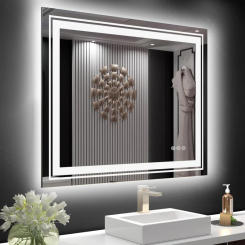 LED bathroom mirror anti fog mirror with RGB backlit mirror, dimmable smart lighted bathroom vanity mirror, horizontal/vertical