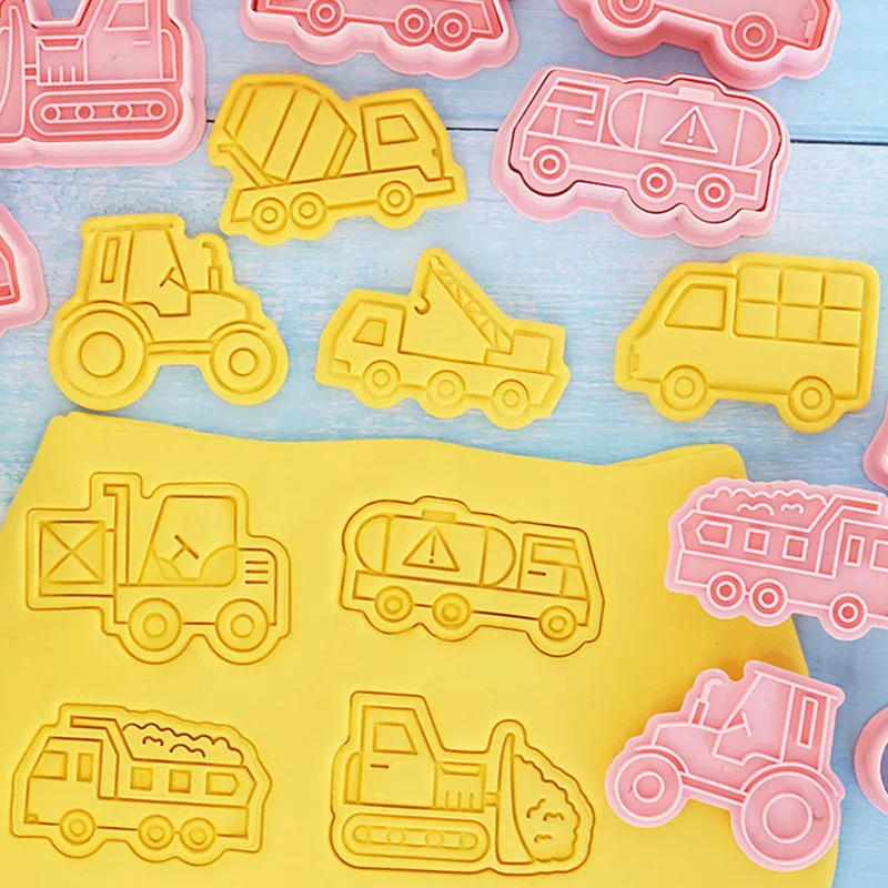 Description Picture 5 of item8 Pcs/set Engineering Truck Cookie Cutters Plastic 3D Cartoon Pressable Biscuit Mold Cookie Stamp Baking Pastry Bakeware Kitchen