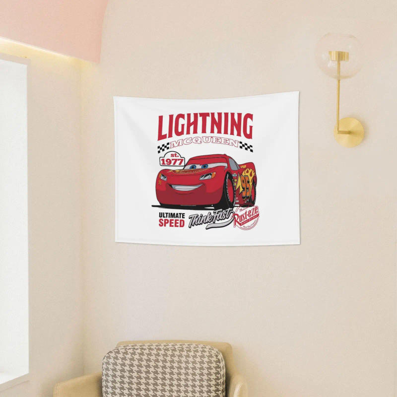 Description Picture 5 of itemRetro Lightning McQueen Cars Tapestry Hippie Polyester Wall Hanging Room Decor Yoga Mat Psychedelic Tapestries