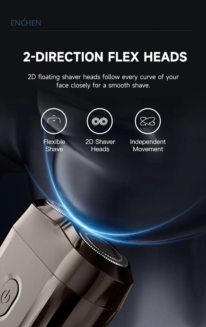Description Picture 4 of itemENCHEN Mini6 2-Direction Flex Heads Electirc Shaver 100% Waterproof Up to 60-Min OF Cordless Shaving With Magnetic Cutter Head
