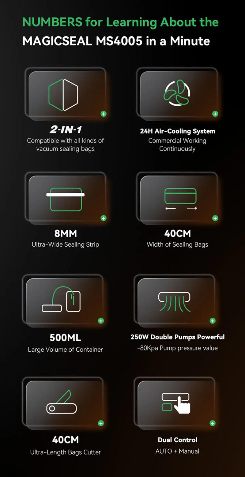 Description Picture 6 of itemVacuum Sealer Machine MAGIC SEAL MS4005 for Food Plastic Bags Sealer Mylar Bags Kitchen Packer Automatic Manual Modes Home Appl