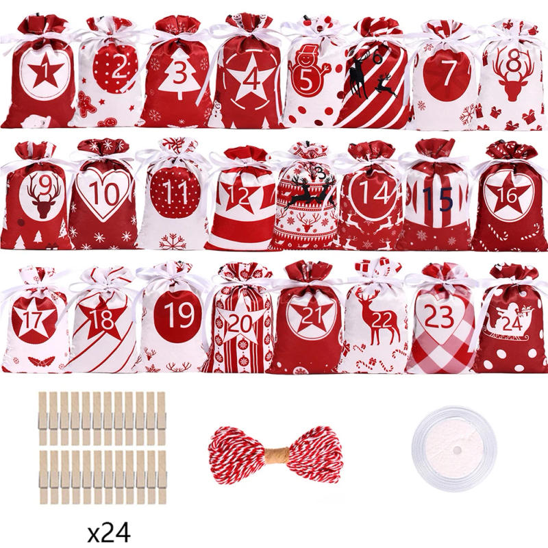 Description Picture 5 of item24pcs Christmas Decoration Advent Calendar Gift Bags Kerst Decoratie DIY Paper Stickers Wooden Ornament Xmas Navidad